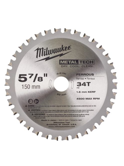 Milwaukee körfűrész tárcsa akkus géphez acél vágás 150/20 MM 34 fog (4932479554)