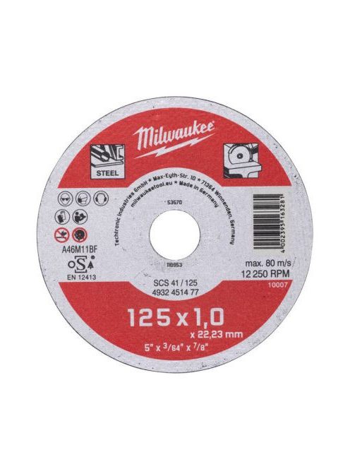 Milwaukee fémvágó korong 125x1 MM (200db/cs) PIROS (4932451477)